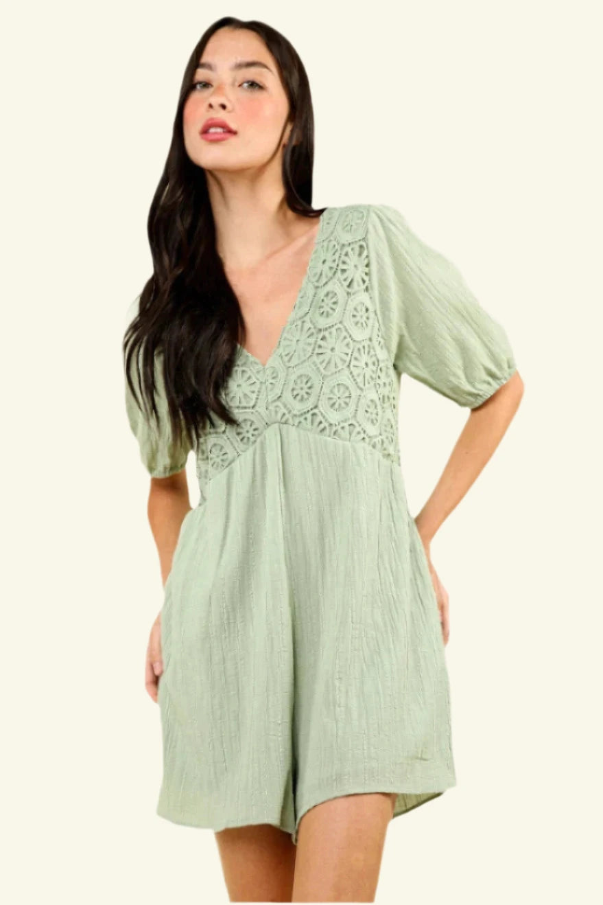 Lacey Puff Sleeve Romper
