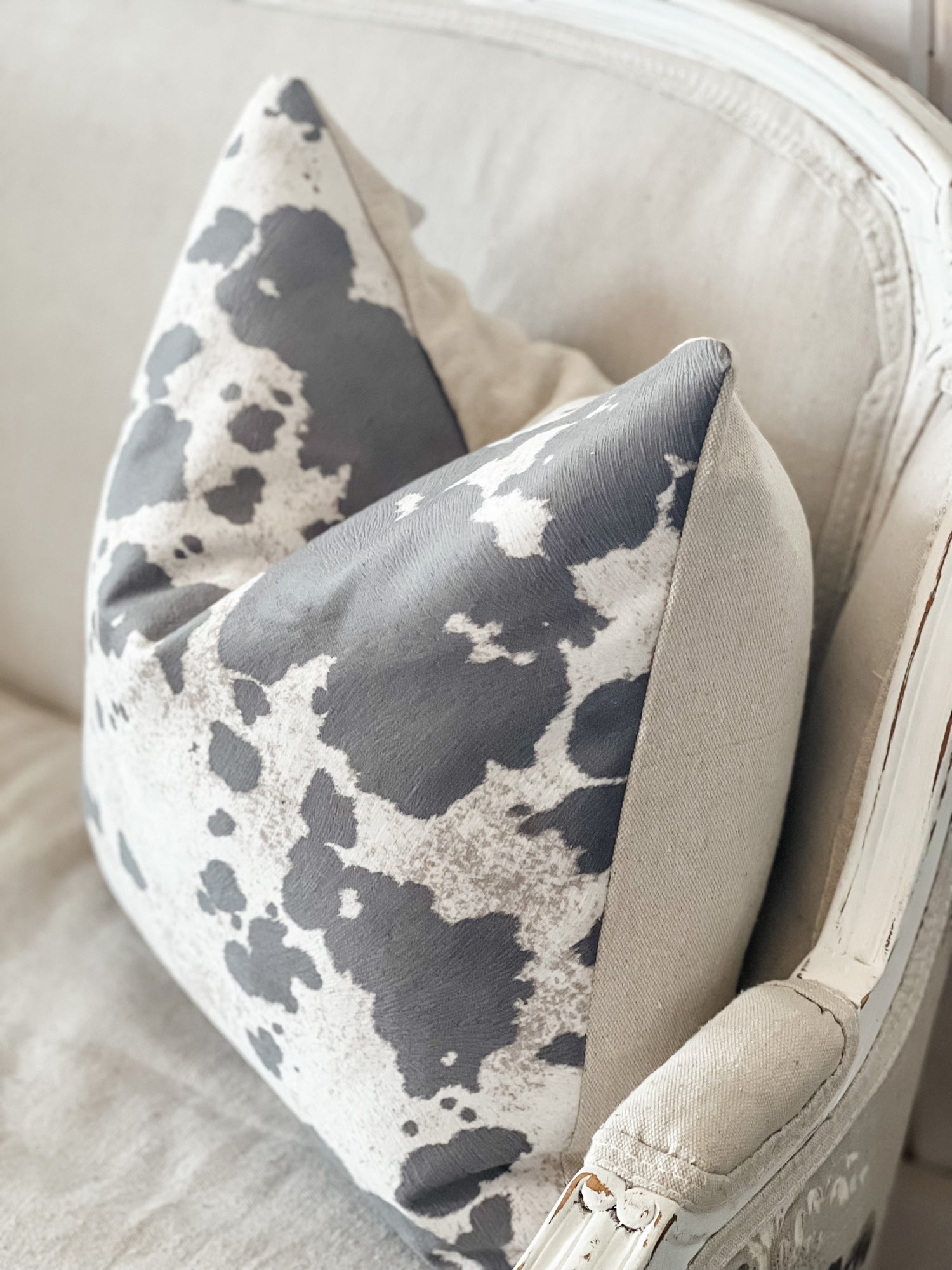 Gray Cow Print Throw Pillow