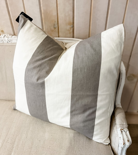 White and Gray Large Striped Pillow Euro size
