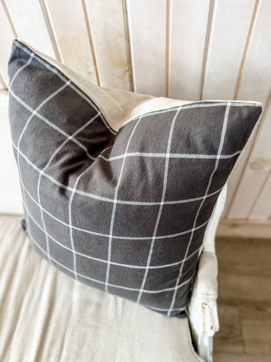 Dark Gray with White Grid Pattern Pillow Euro Size