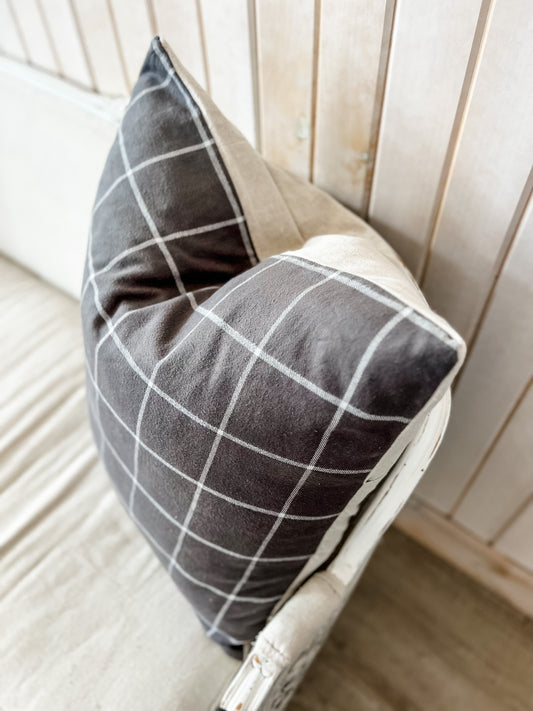 Dark Gray with White Grid Pattern Pillow Euro Size